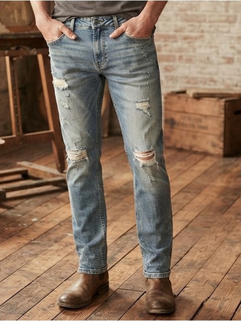 Zara Men’s Light Blue Distressed Jeans size 34